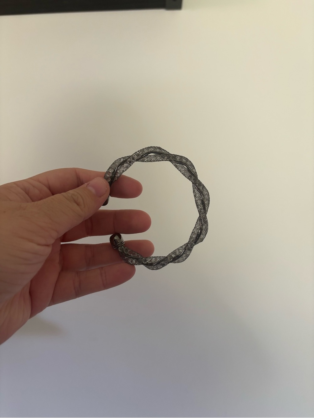 Gunmetal Crystal Mesh Braided Open Cuff Bracelet